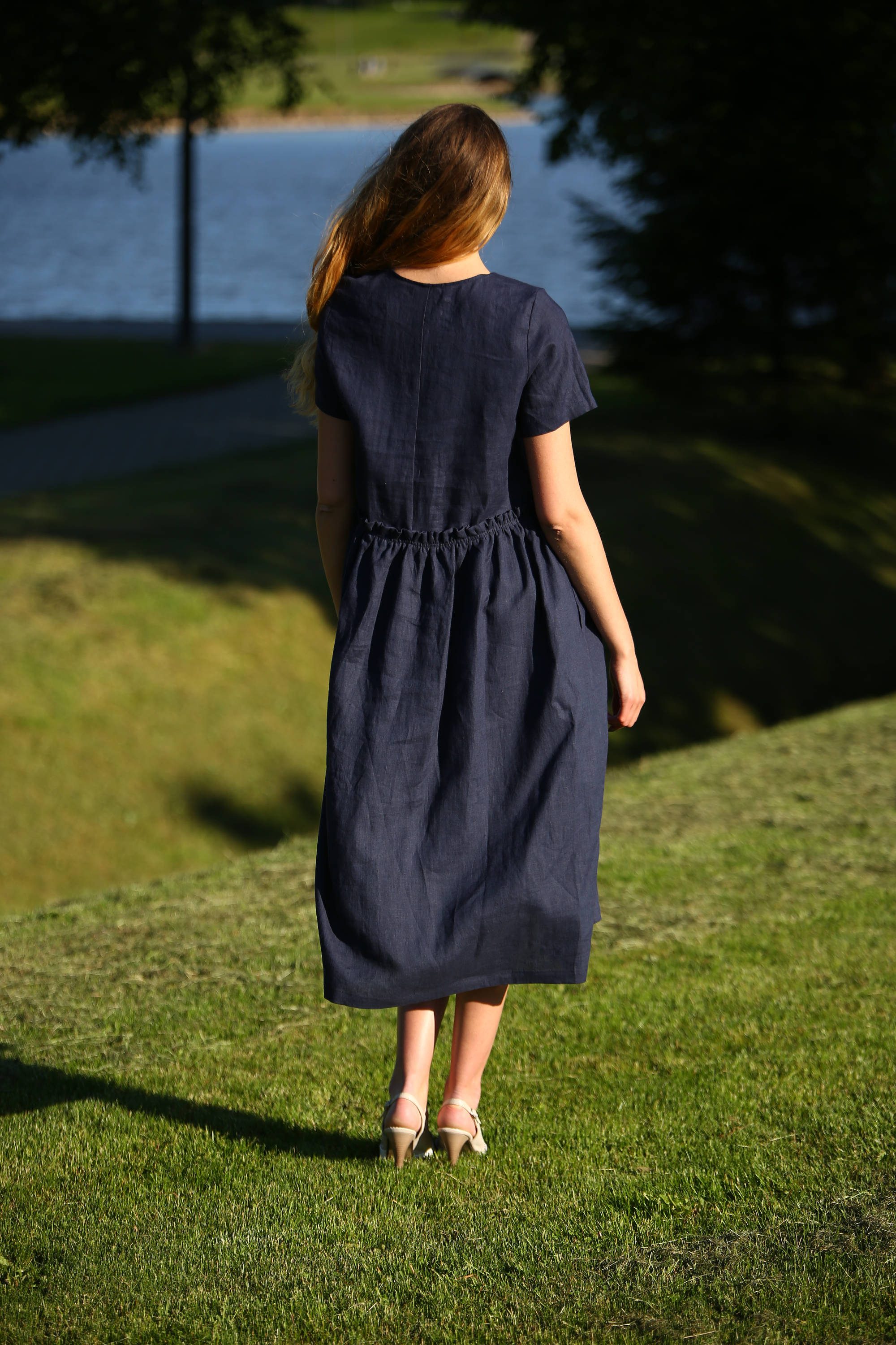 Blue linen dress / Maternity linen dress / Plus size linen dress