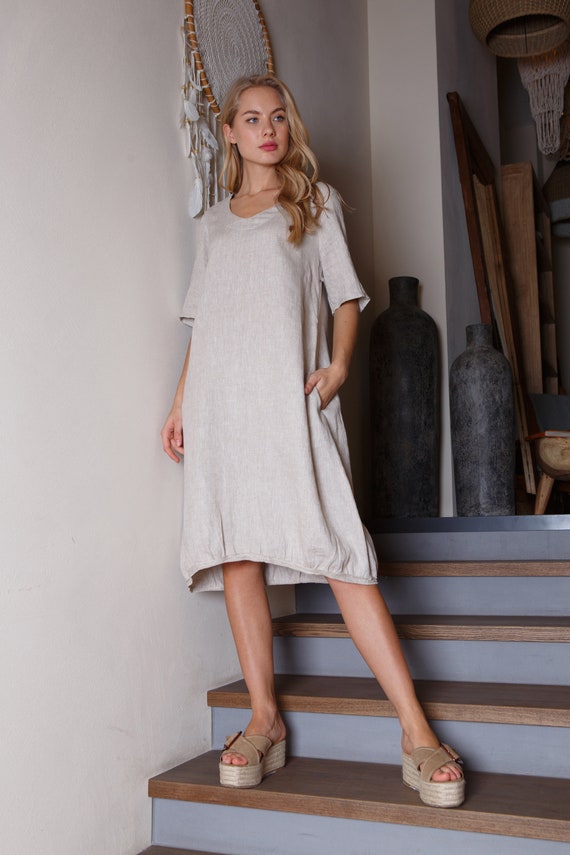 linen dress in midi length / Natural linen color dress / Oversized linen dress linen dress in midi length / Natural linen color dress / Oversized linen dress