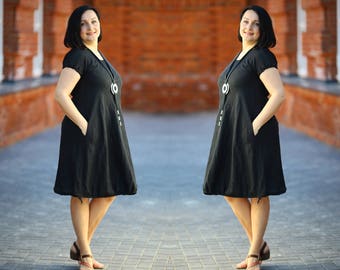 Plus size summer dress / Black plus size linen dress