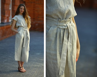 Linen women suit / Linen blouse and pants set