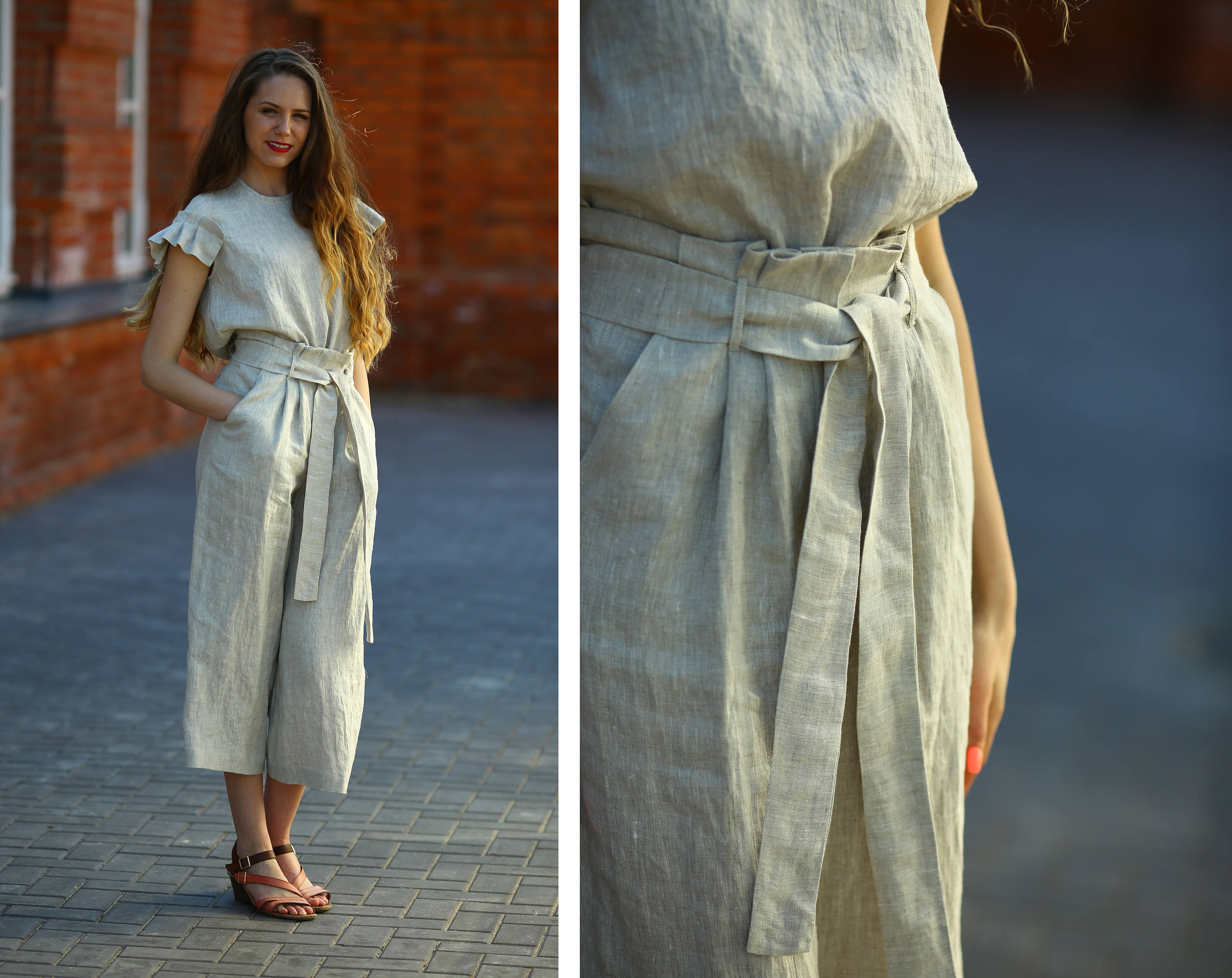 Conjunto LINO mujer: Pantalón palazzo y top cruzado. Pantalón ancho de tiro  alto y crop top. Conjunto de lino natural suave para Mujer. Traje de Lino  Orgánico. -  España