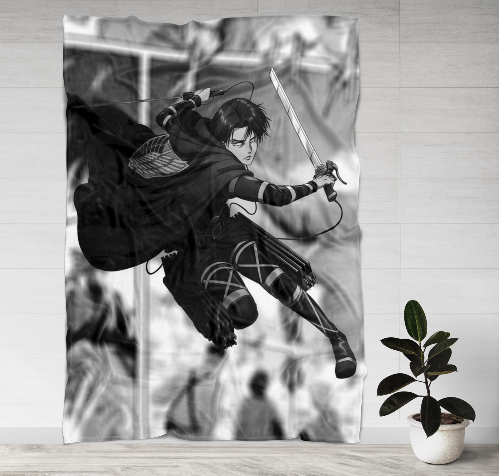 Levi Ackerman Fleece Blanket Attack on Titan Inspired Etsy