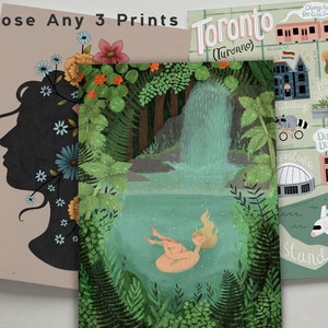 Choisissez n'importe quel trois tirages de cartes postales 5 x 7, tirages d'Art giclée d'archives, Mini Illustrations