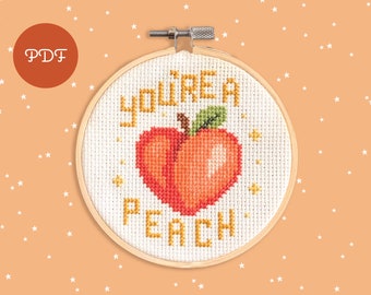 You're A Peach Cross Stitch Pattern, Funny Cross Stitch, Beginner Pun Stitch