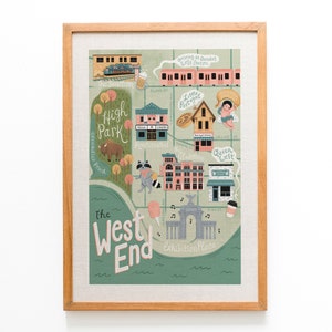 Karte von West End Toronto Illustrierter Kunstdruck, Giclée-Archivtinte, Originalkunst