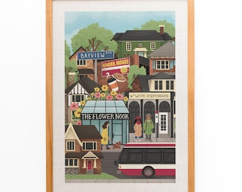 Bayview Leaside Illustrated Art Print, Toronto Neighbourhood, Original Giclee Art