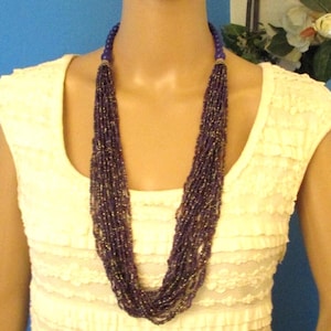 G. H. BASS & Co. Purple Glass Seed Bead Necklace: Silver Filigree, 35" Opera Length