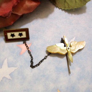 WWII Sons in Service Army Air Corps Sweetheart Brooch ~ Blue Star Mother of Pearl US Army Home Front Pin Brooch ~ 1940s USAAC Patriotic Pin