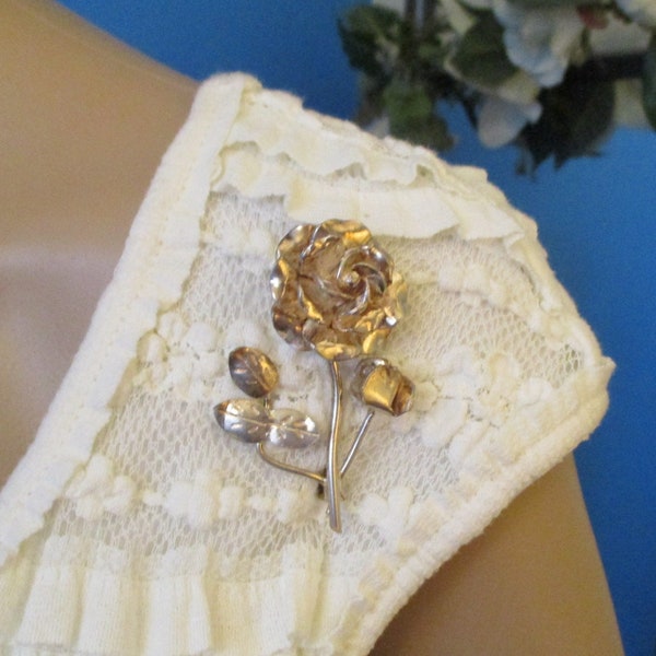 TAXCO Sterling Rose Brooch ~ STERLING SILVER Sculpted Floral Vintage Brooch ~  Dimensional High-End 925 Rose and Stem Statement Brooch