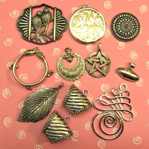 Vintage Silver Metal Pendant Lot: Mixed Themes, Sarah Coventry Signed