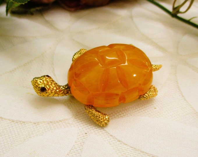 Broche Vintage En Argent Et Bakélite Sculptée, Motif Reptile Ambre – Bijou Rétro Unique !