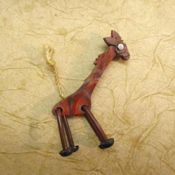 RARE Celluloid Articulated Giraffe Brooch ~ 1940s Mottled Brown Black White Movable Legs Giraffe Brooch ~ VINTAGE "BUDDY" Giraffe Jewelry