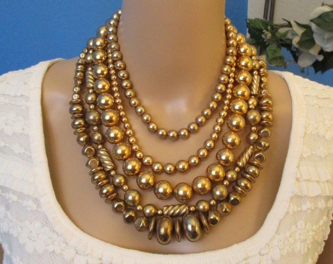 GOLD METAL BEAD Necklace Lot Five Vintage Gold Bead Necklace Etsy