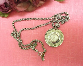 CARAVELLE By Bulova Silver Pendant Watch Necklace ~ VINTAGE Mechanical Watch Necklace ~ Signed Wind Up Analog Pendant Watch Necklace