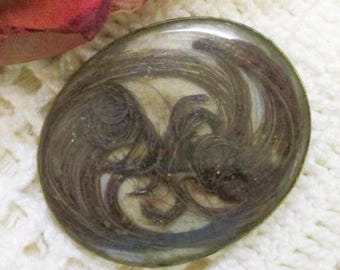 ANTIQUE Georgian–Victorian MOURNING HAIRWORK Insert Under Glass for Restoration