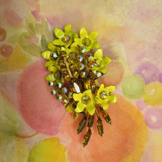 1950s VINTAGE Floral Bouquet Rhinestone Brooch ~ … - image 2