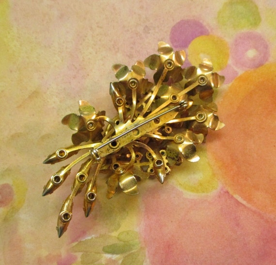 1950s VINTAGE Floral Bouquet Rhinestone Brooch ~ … - image 10