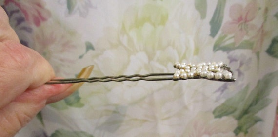 VINTAGE Butterfly Hair Fork ~ Rhinestone Pearl Si… - image 9