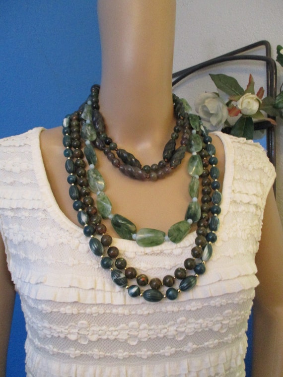 VINTAGE LUCITE Green Necklace Assortment ~ Shades… - image 1