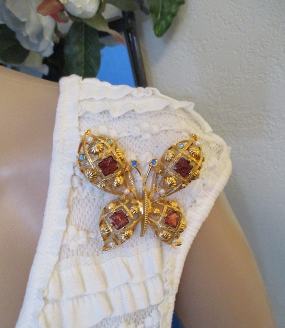 DESIGNER Rhinestone Butterfly Brooch BOOK PIECE  ~