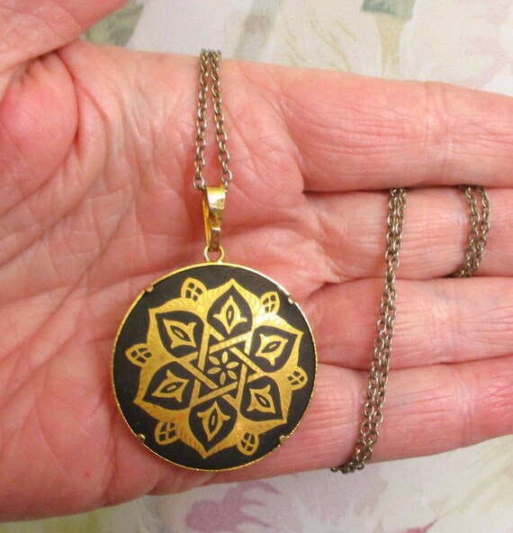 Vintage DAMASCENE 24K Gold Inlay Moorish Design N… - image 4