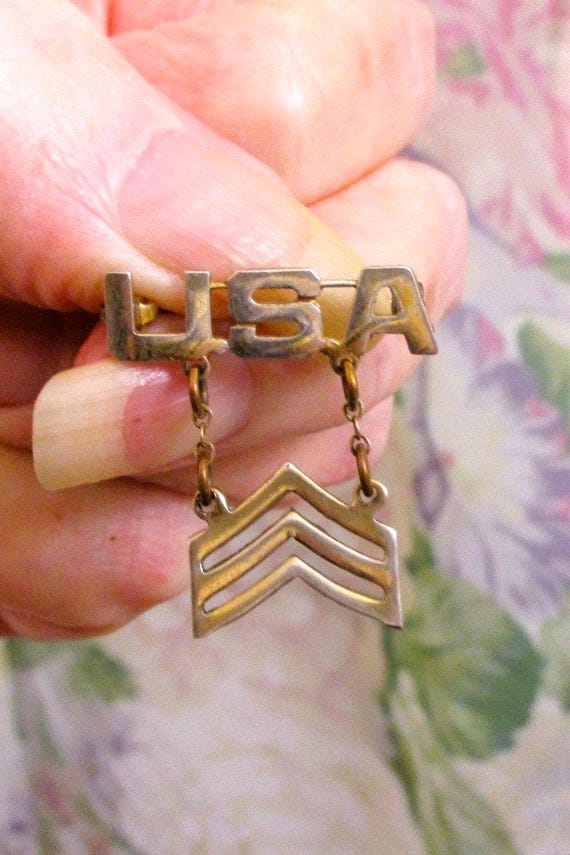 Sterling Vermeil WWII Sergeant Brooch ~ 1940s US Army… - Gem