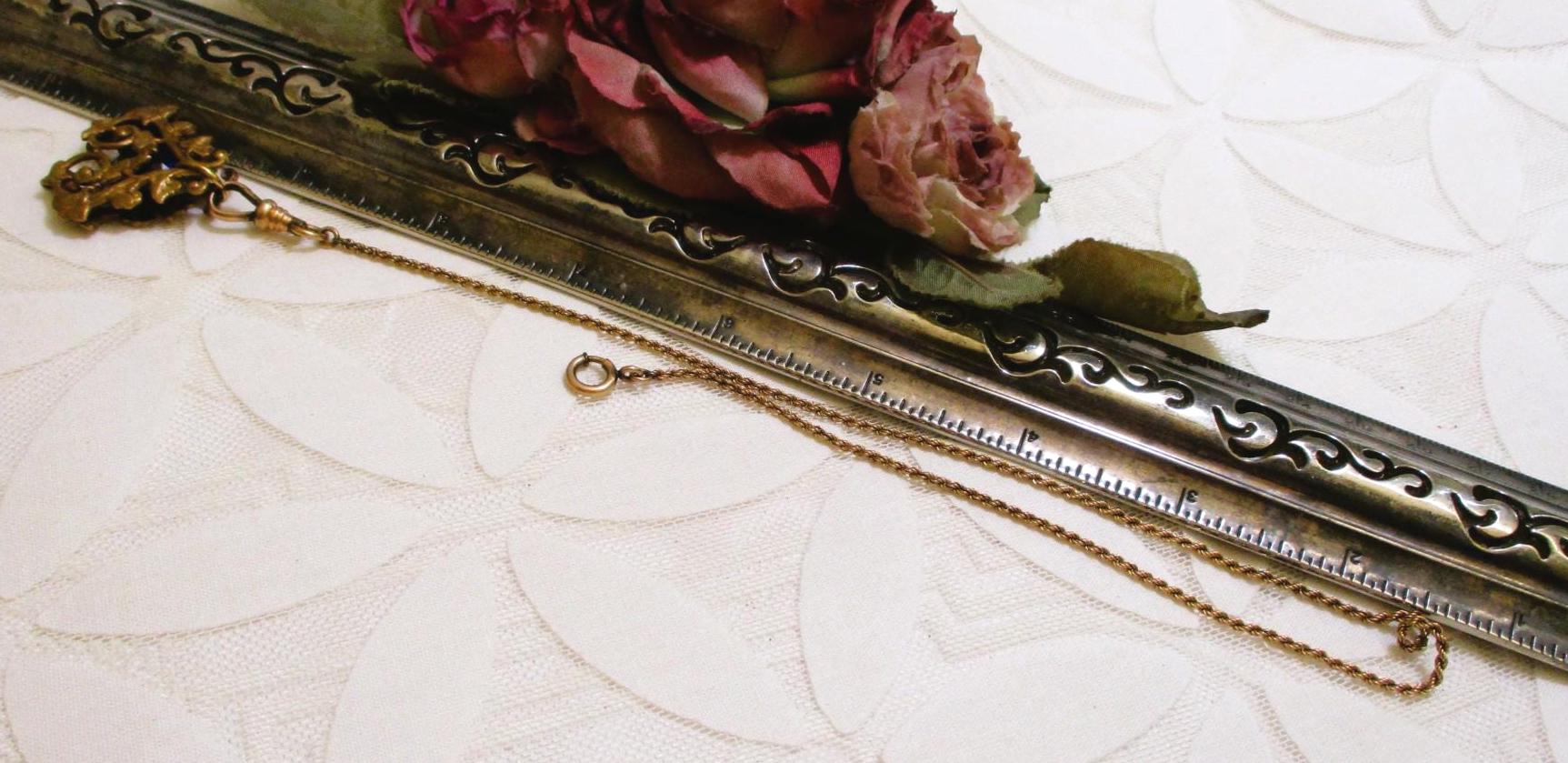 ANTIQUE Simmons Watch Chain and Ornate Fob – 12K GOLD FILL Late