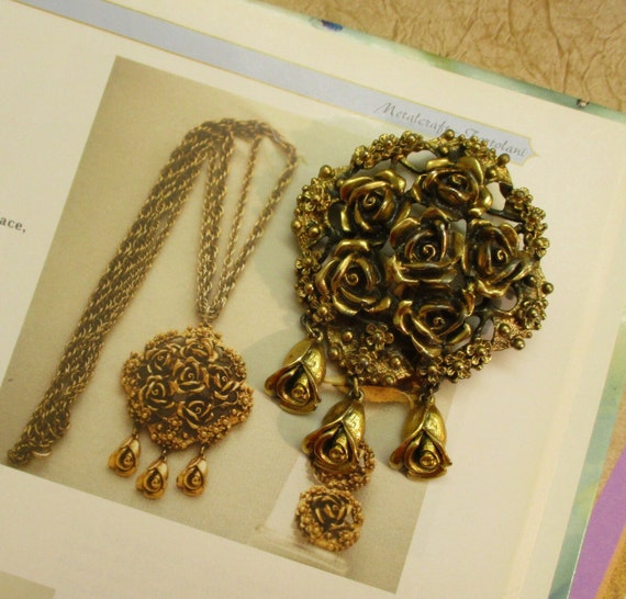 TORTOLANI Antiqued 24K Gold Plate Rose Dangle Bro… - image 4