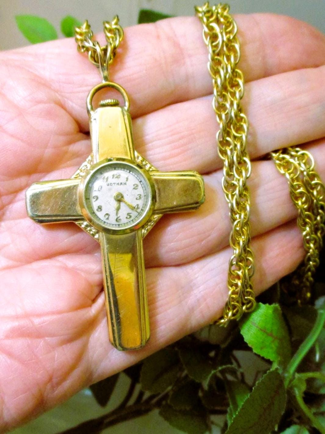 GOTHAM Gold Filled Swiss Cross Watch Necklace~ VINTAGE  display picture 3