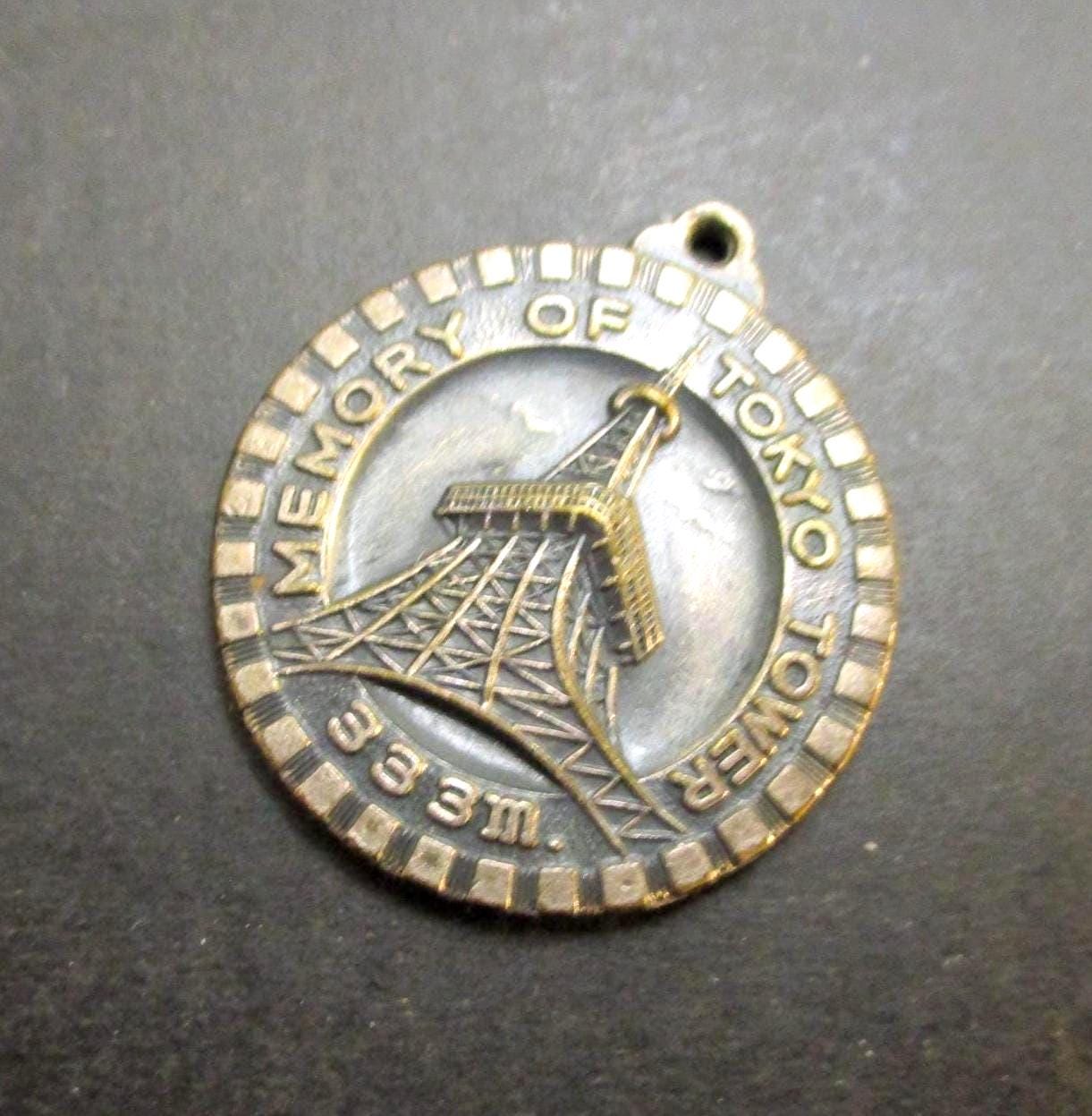 Vintage Tokyo Tower Bronze Medallion: Mt. Fuji & Japanese