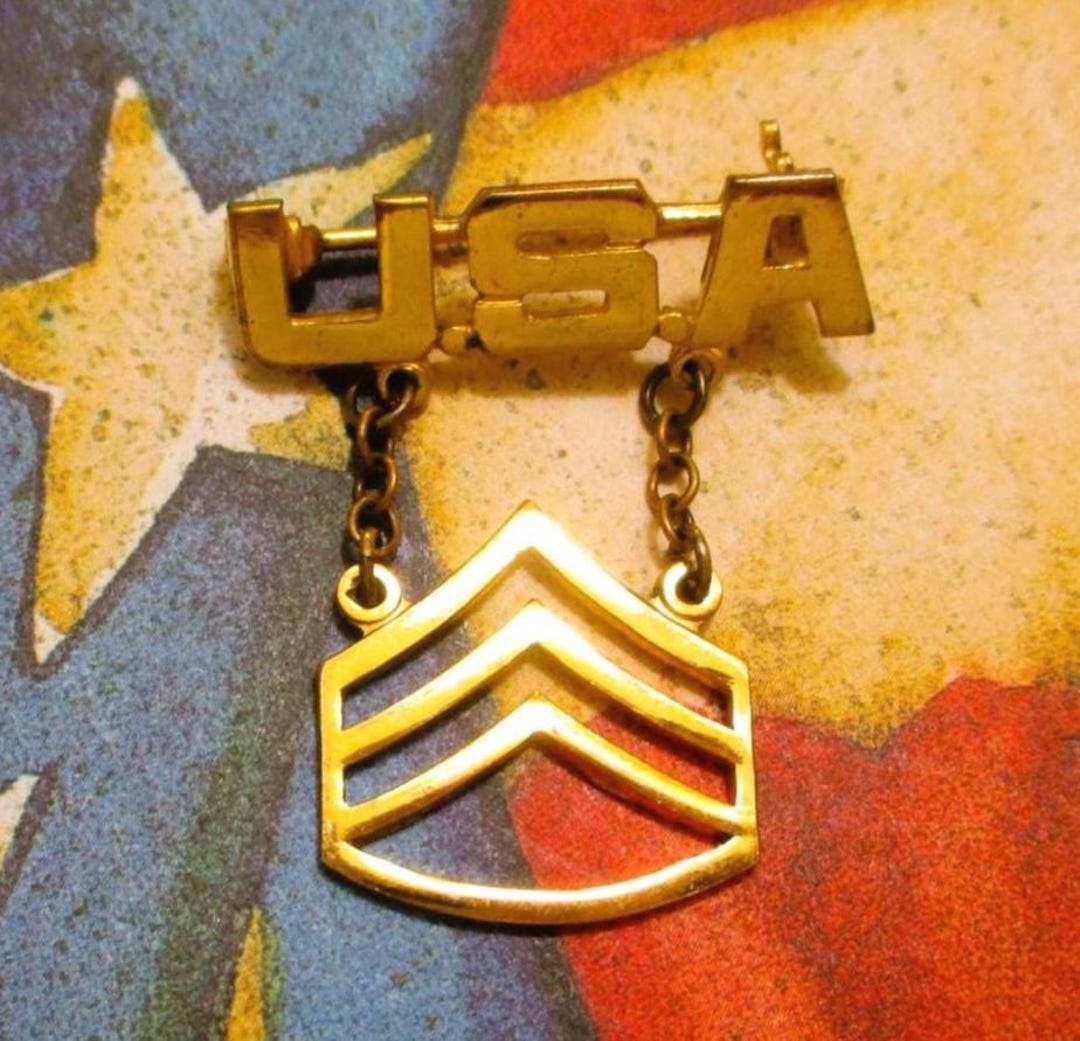 WWII Sterling Vermeil US ARMY Staff Sergeant Sweetheart Pin Dangle ...