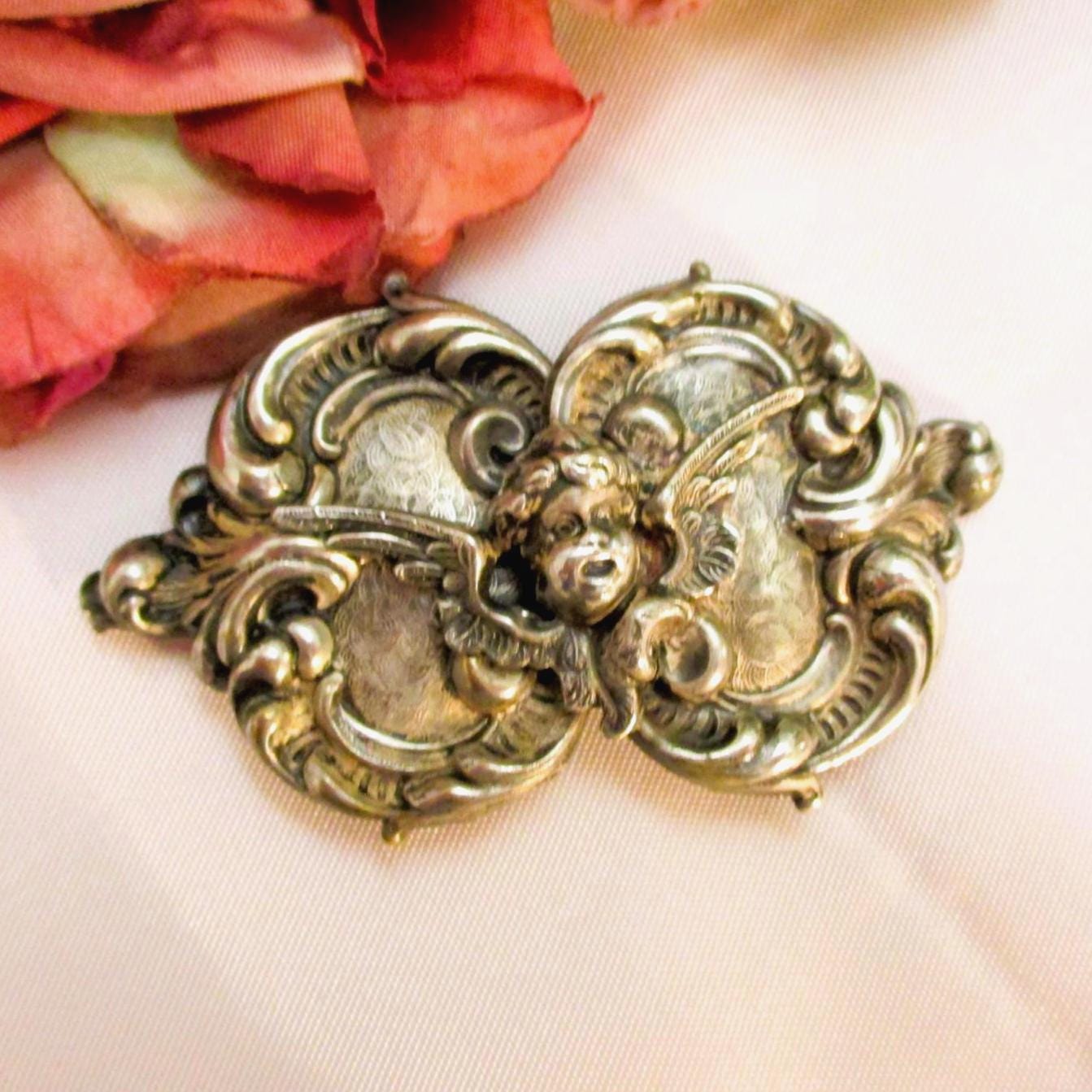Antique-Style Cherub Belt Buckle in Silver and Gold Tones Cherub Belt Buckle - Etsy main image 4