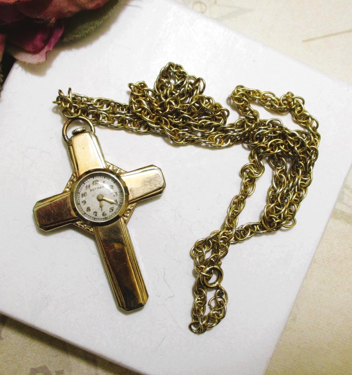 GOTHAM Gold Filled Swiss Cross Watch Necklace~ VINTAGE  display picture 1