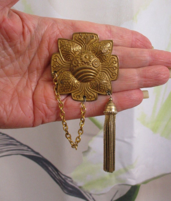 Gold Floral CONVERTIBLE Brooch Pendant Clip ~ ART… - image 3