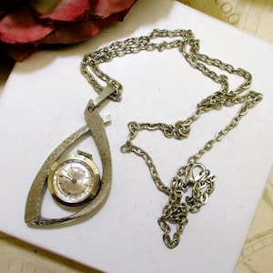 Vintage LeGANT Swiss Watch Necklace: Mid-Century Silver Pendant, 17 Jewels