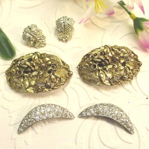 VINTAGE Rhinestone Shoe Clip Lot: Convertible Silver and Gold Dress Clips, Signed MUSI