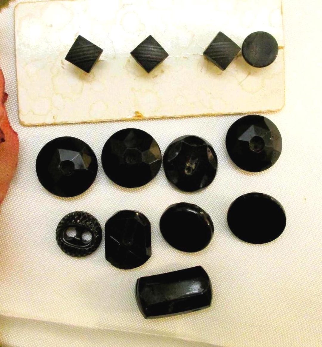 ANTIQUE Black Glass Buttons: FRENCH JET Edwardian Art Deco Sewing Craft ...