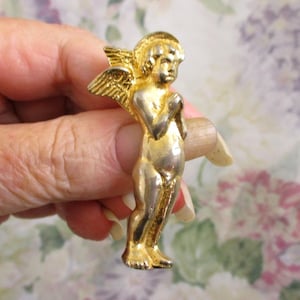 Vintage ALVA Museum Replica Cherub Brooch ~  24K Gold Plated Angel Pin