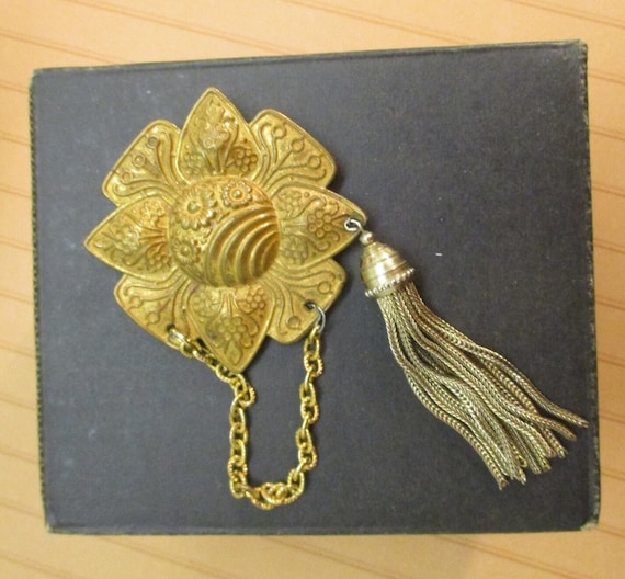 Gold Floral CONVERTIBLE Brooch Pendant Clip ~ ART… - image 2