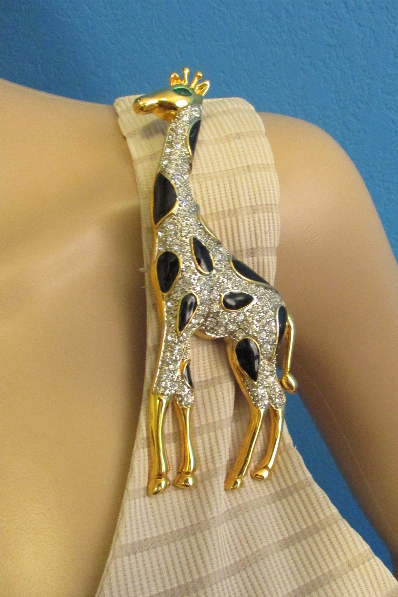 HUGE Swarovski Crystal Giraffe Brooch Gold Black Clear | Etsy