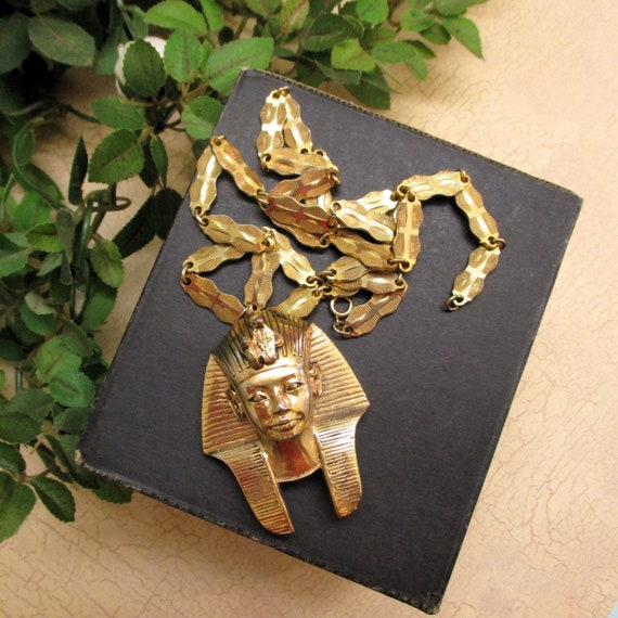 TORTOLANI Gold Egyptian Pharaoh Necklace~VINTAGE … - image 1
