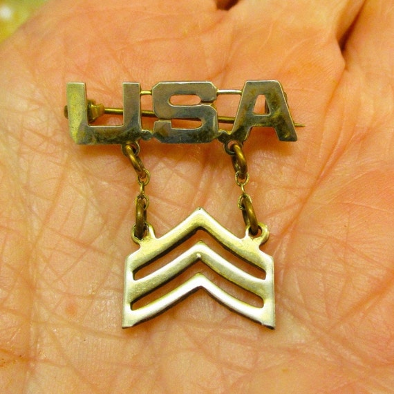 Broche Vintage Sergeant USA - Argent Sterling - Occasion - Insigne Militaria