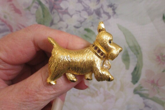 NAPIER Rhinestone Gold Plate Terrier Dog Brooch ~… - image 5