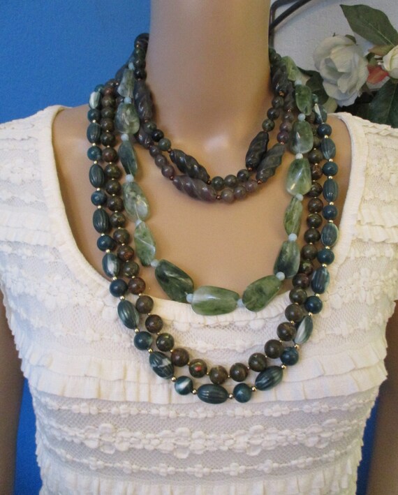 VINTAGE LUCITE Green Necklace Assortment ~ Shades… - image 3