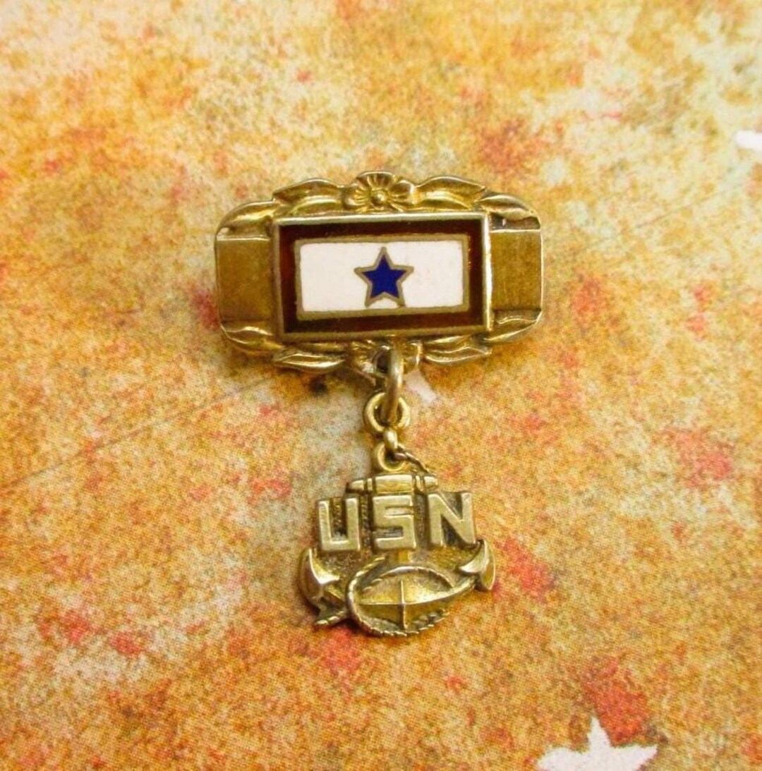 WWII Son in Service Navy STERLING Gold Vermeil Sweetheart Brooch Blue ...