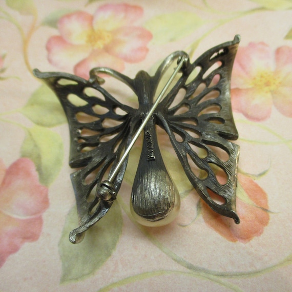 TORTOLANI Butterfly Brooch Pearl Sterling Plate ~… - image 9