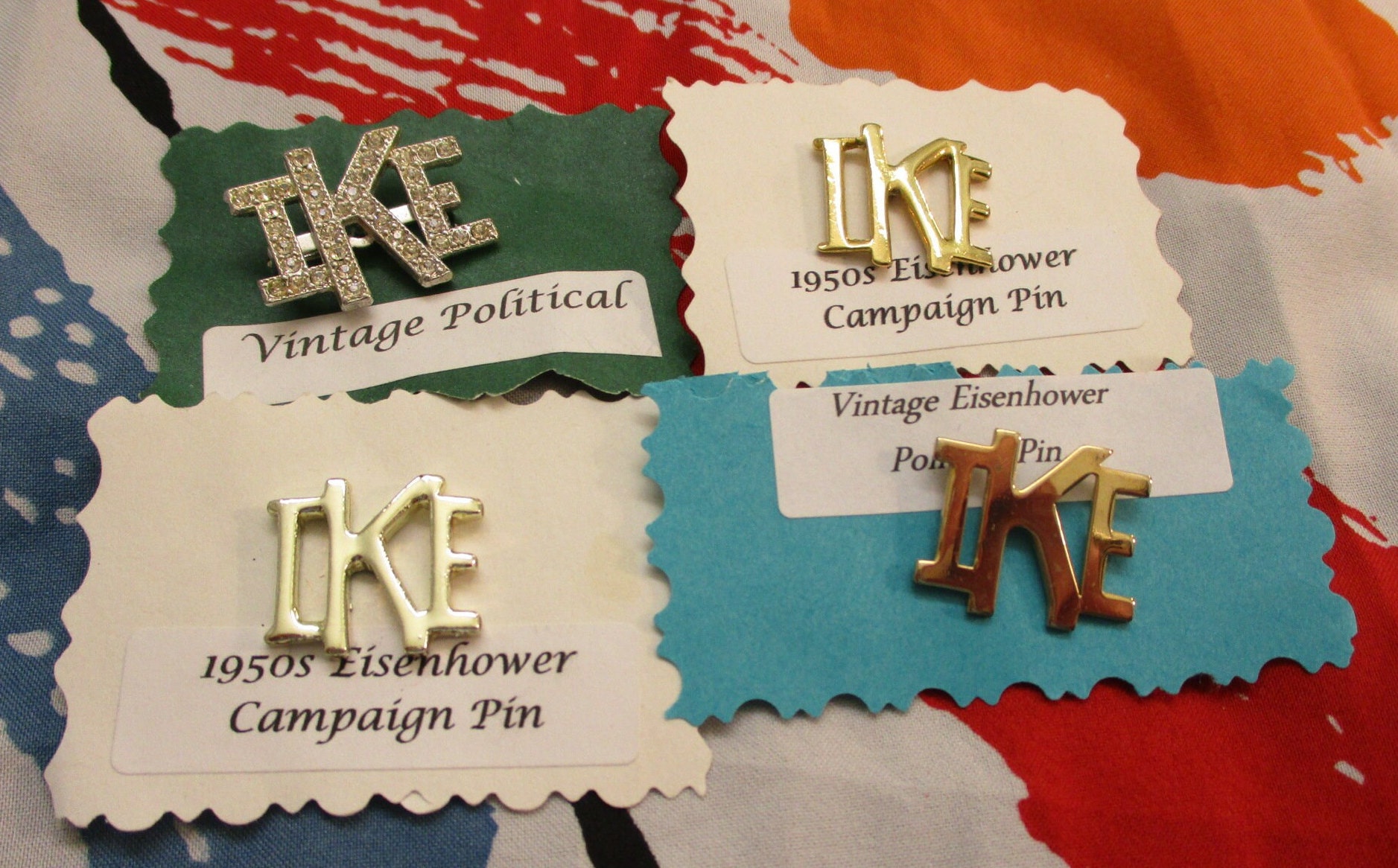 1950s IKE EISENHOWER US MAP DESIGN CAMPAIGN JEWELRY LAPEL PIN 