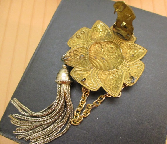 Gold Floral CONVERTIBLE Brooch Pendant Clip ~ ART… - image 10
