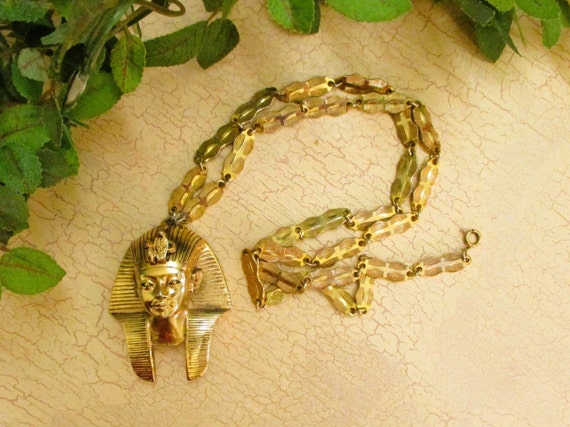 TORTOLANI Gold Egyptian Pharaoh Necklace~VINTAGE … - image 2