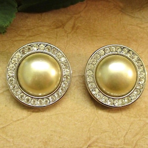 KJL Rhinestone Pearl Clip Earrings: Vintage Kenneth Jay Lane Austrian Crystal